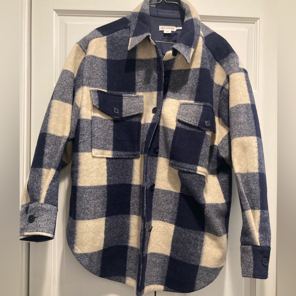 FELTED SHACKET | INK BLUE FROM GOOD AMERICAN.